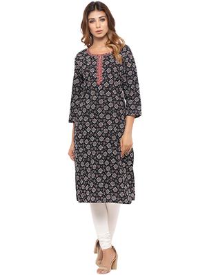 Placket patch printed straight kurta - 15517429 - Standard Image - 1