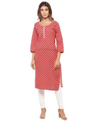 Placket patch printed straight kurta - 15517431 - Standard Image - 1
