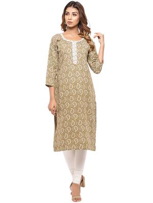 Placket patch printed straight kurta - 15517437 - Standard Image - 1