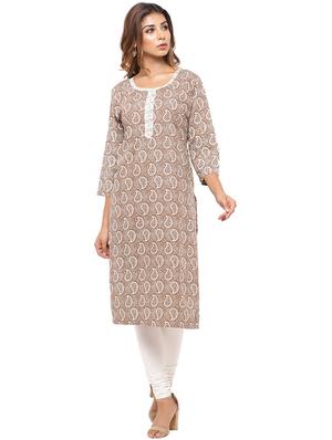 Placket patch printed straight kurta - 15517438 - Standard Image - 1