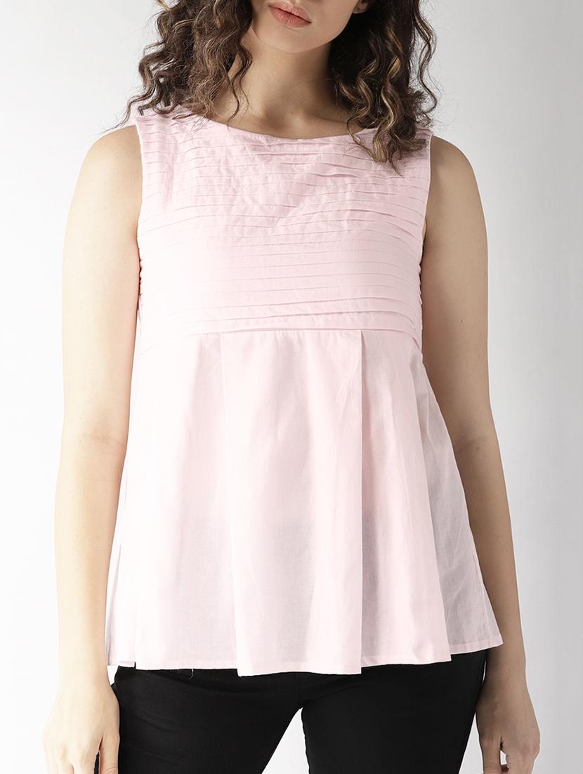 pastel back button pleated peplum top - 15517669 - Zoom Image - 1