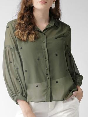 embroidered lantern sleeved sheer shirt - 15517670 - Standard Image - 1