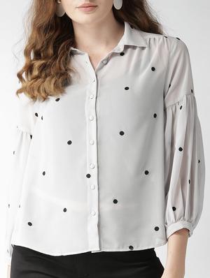 embroidered lantern sleeved sheer shirt - 15517671 - Standard Image - 1