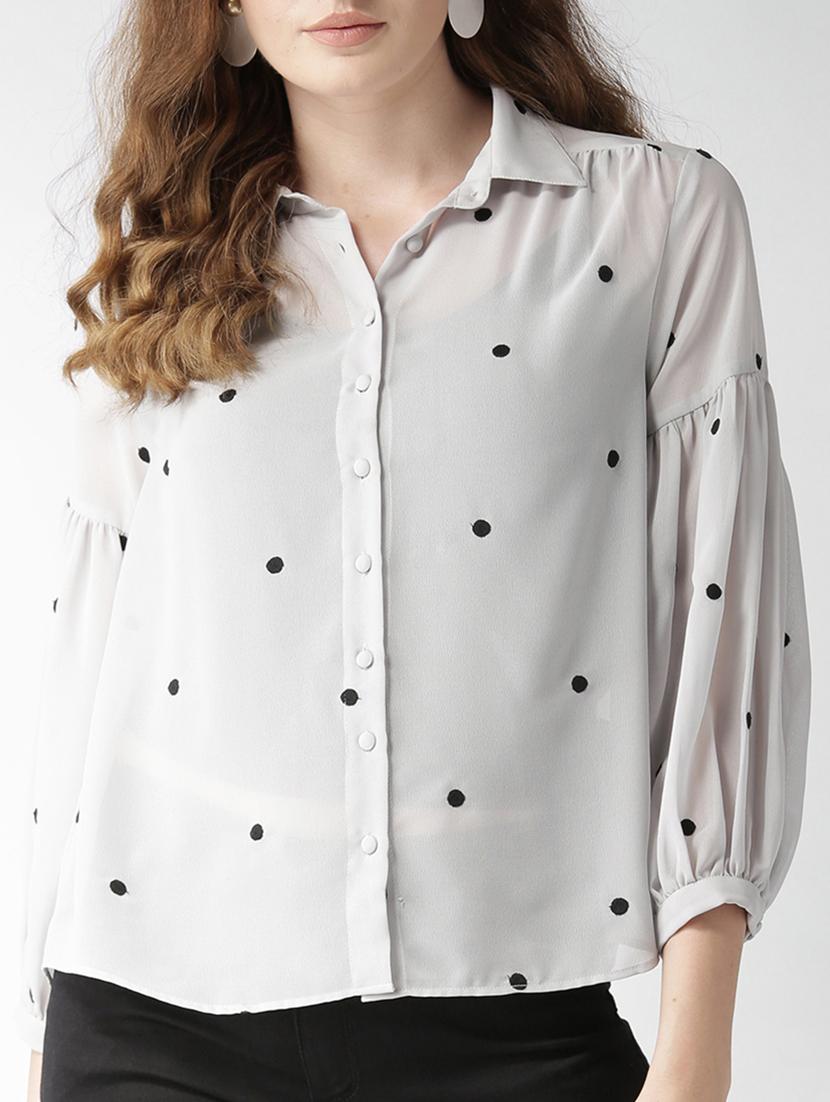 embroidered lantern sleeved sheer shirt - 15517671 - Zoom Image - 1