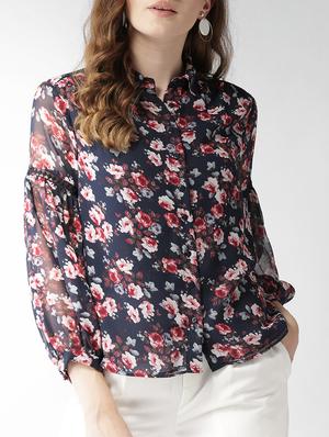 lace insert floral shirt - 15517673 - Standard Image - 1