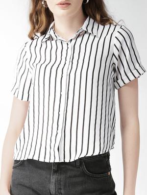 turn-up sleeved striped shirt - 15517674 - Standard Image - 1