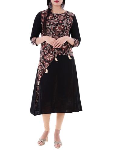 Kalamkari a-line kurta with tassels - 15517901 - Very Small Image - 1