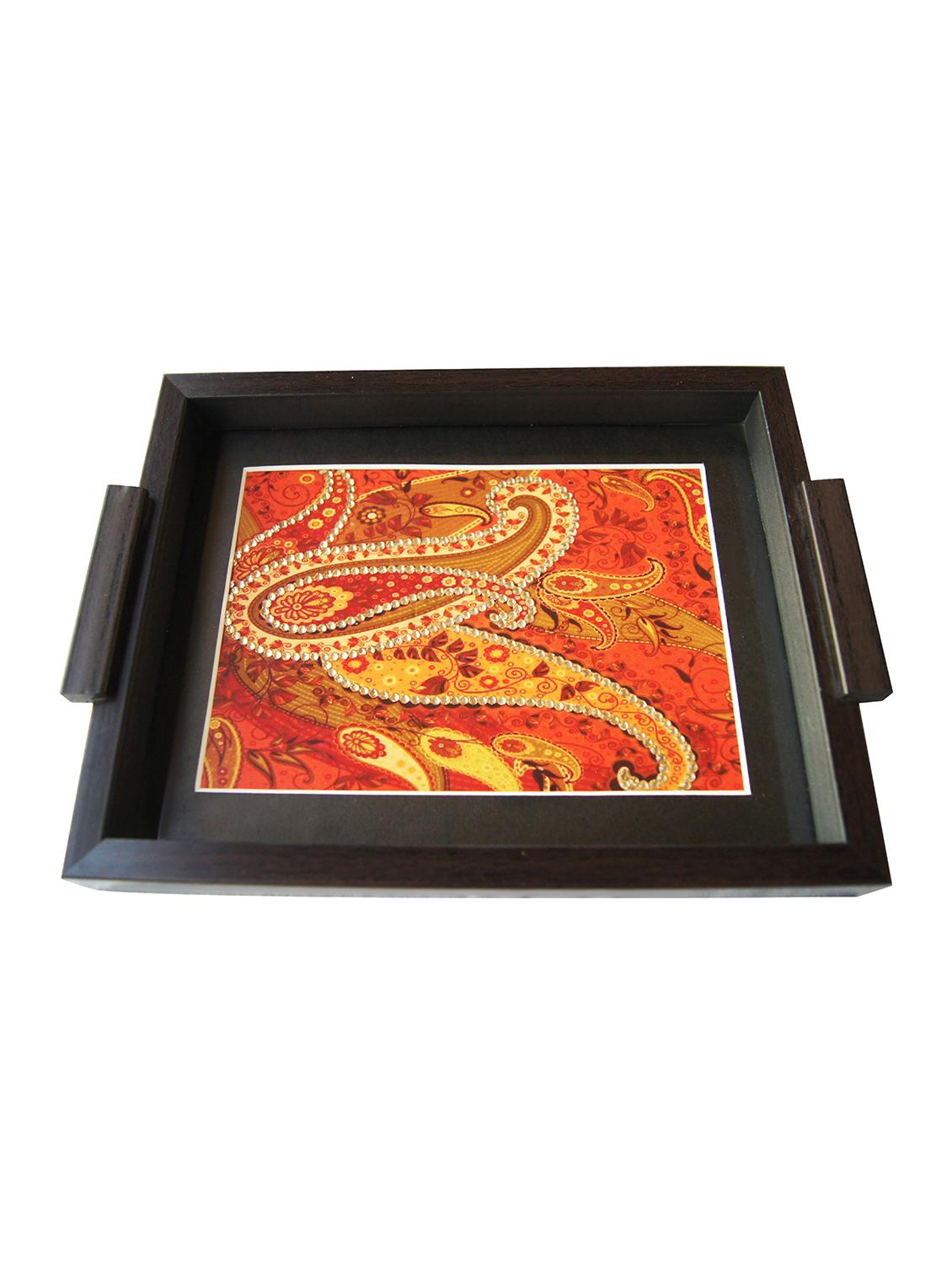 handmade sparkling stone work wooden tray - 15517907 - Zoom Image - 2
