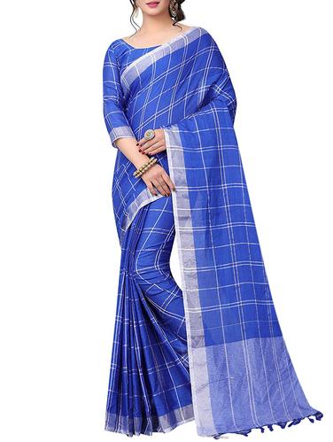 Linen checkered woven saree with blouse - 15517974 - Very Small Image - 1