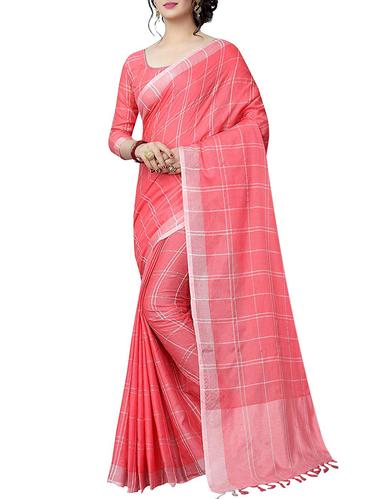 Linen checkered woven saree with blouse - 15517977 - Very Small Image - 1