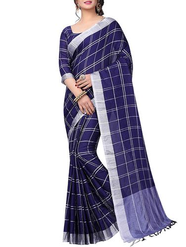 Linen checkered woven saree with blouse - 15517979 - Very Small Image - 1