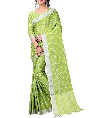 Linen checkered woven saree with blouse - 15517980 - Very Small Image - 1
