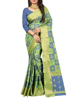 contrast shades zari patola saree with blouse - 15518017 - Standard Image - 1