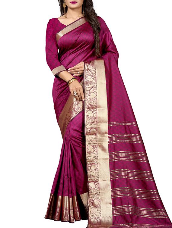 paisley zari border woven saree with blouse - 15518020 - Zoom Image - 1
