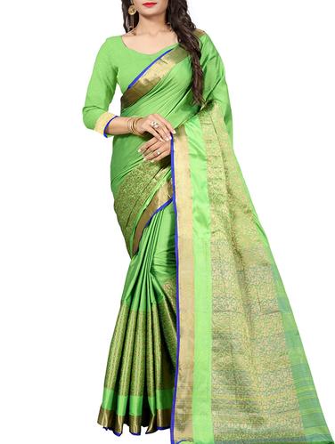 gold zari border woven saree with blouse - 15518021 - Very Small Image - 1