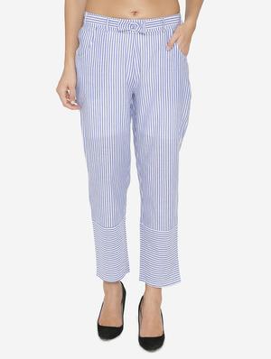 bow detailed striped trousers - 15518031 - Standard Image - 1