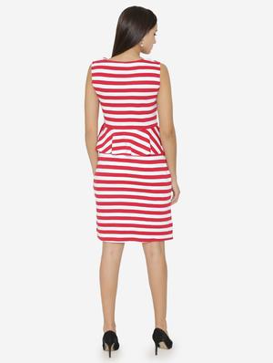 round neck striped peplum dress - 15518032 - Standard Image - 3