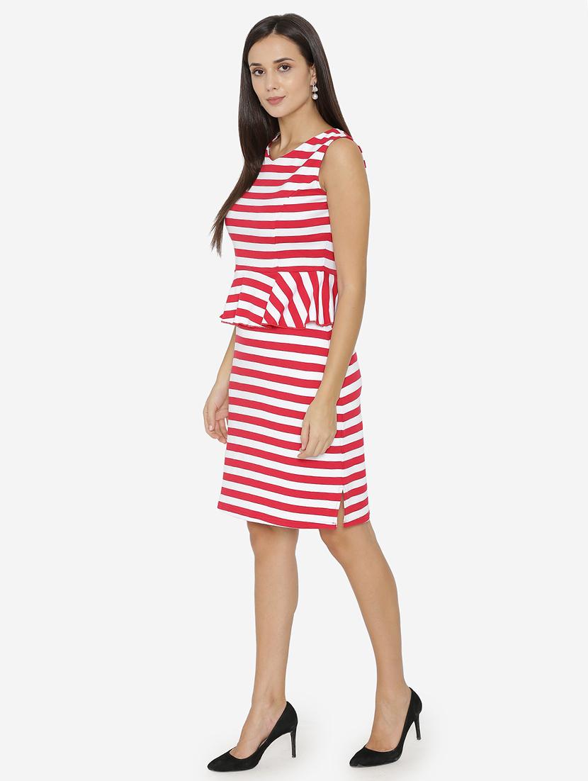 round neck striped peplum dress - 15518032 - Zoom Image - 2