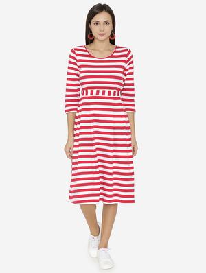 round neck striped a-line dress - 15518034 - Standard Image - 1