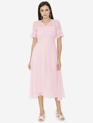 sheer yoke paneled a-line dress - 15518035 - Standard Image - 1