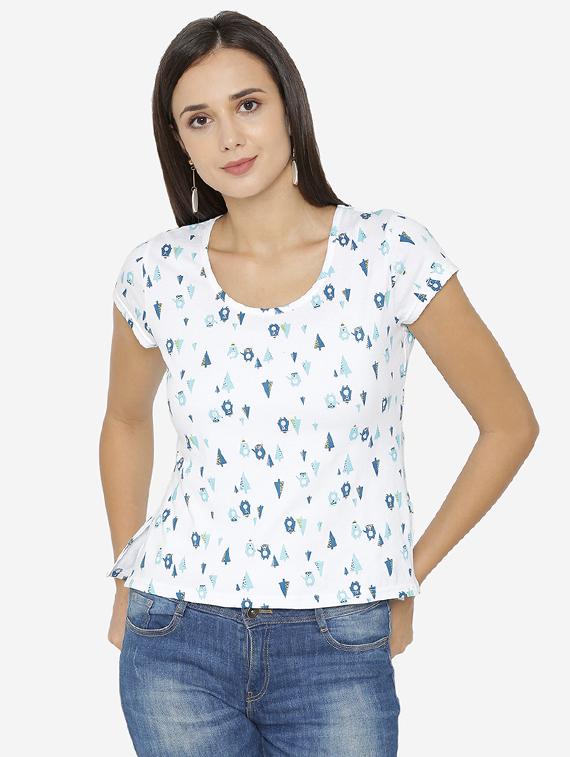 back waist gather printed top - 15518038 - Zoom Image - 1