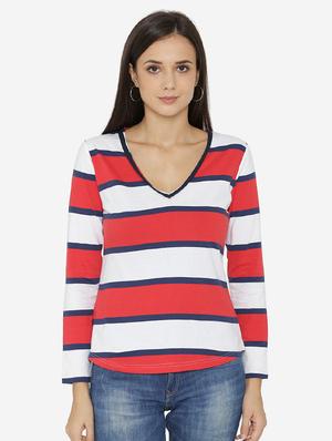 piping neck detail striped top - 15518040 - Standard Image - 1