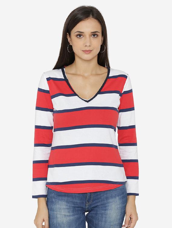piping neck detail striped top - 15518040 - Zoom Image - 1