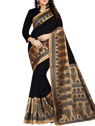 Contrast border mysore silk saree with blouse - 15518132 - Very Small Image - 1