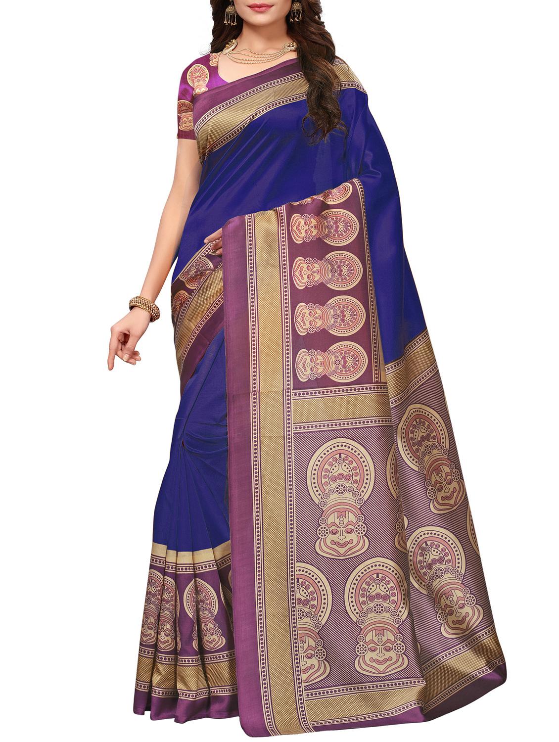 Contrast border mysore silk saree with blouse - 15518134 - Zoom Image - 1
