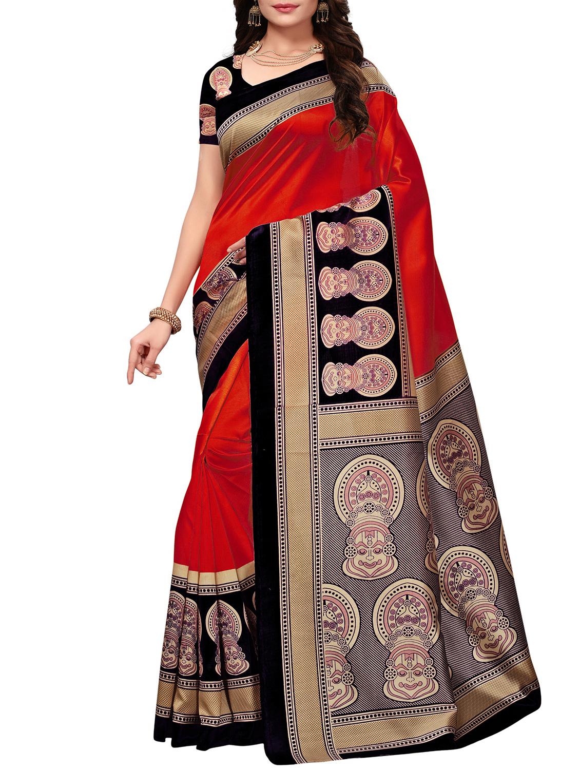 Contrast border mysore silk saree with blouse - 15518136 - Zoom Image - 1