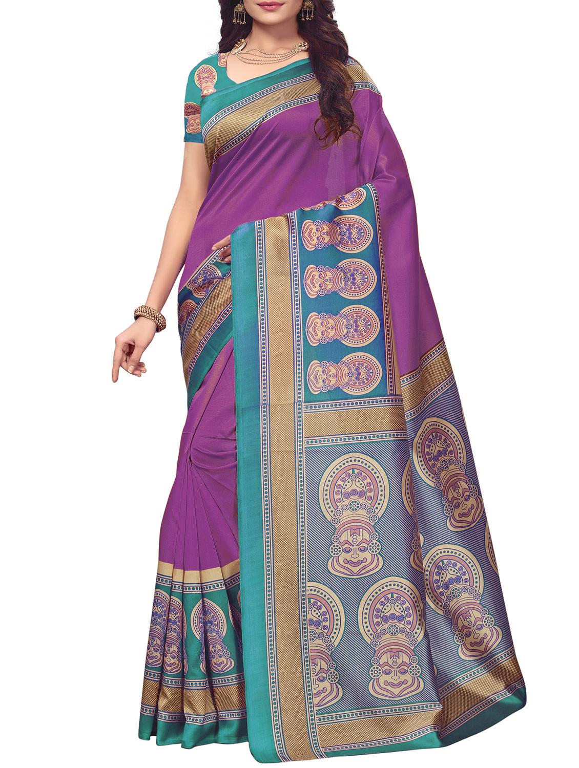 Contrast border mysore silk saree with blouse - 15518137 - Zoom Image - 1