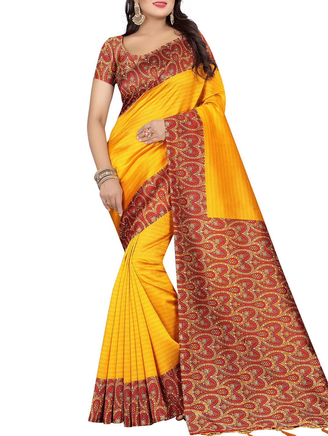 Contrast border mysore silk saree with blouse - 15518139 - Zoom Image - 1