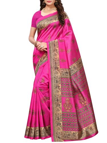 Printed mysore silk saree with blouse - 15518146 - Very Small Image - 1