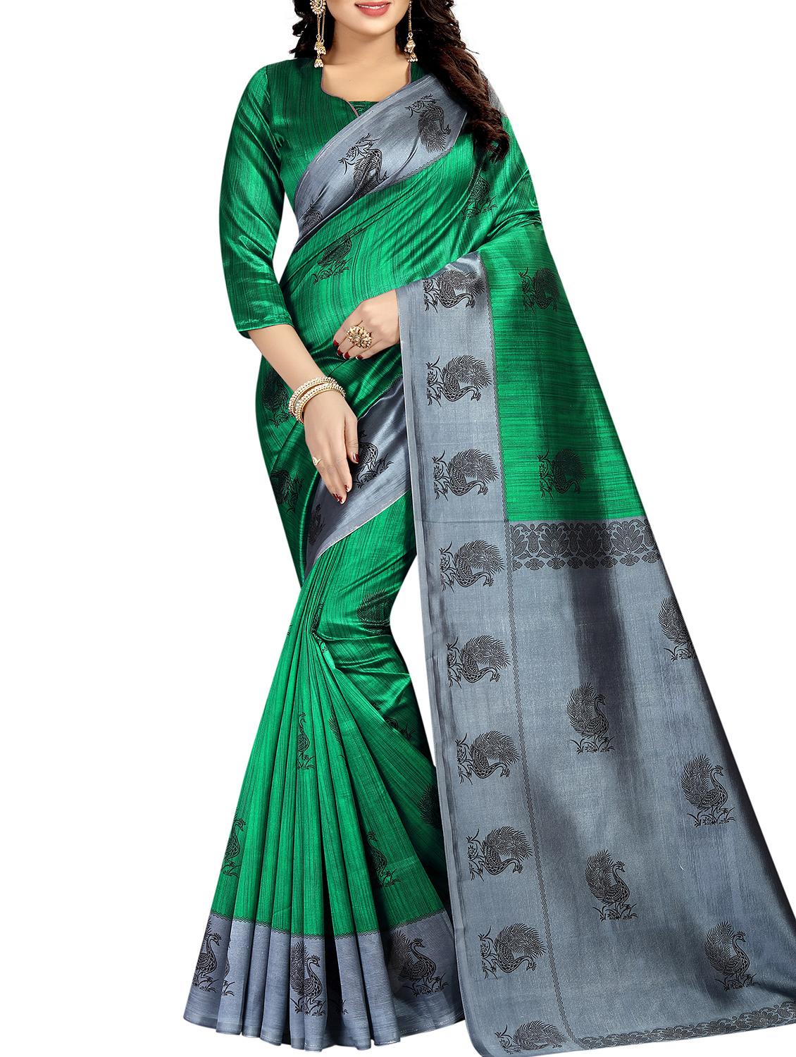 Conversational printed mysore silk saree with blouse - 15518147 - Zoom Image - 1