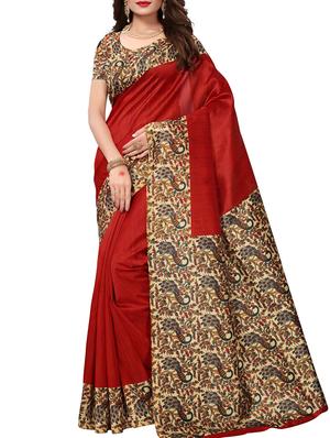 Contrast border mysore silk saree with blouse - 15518149 - Standard Image - 1