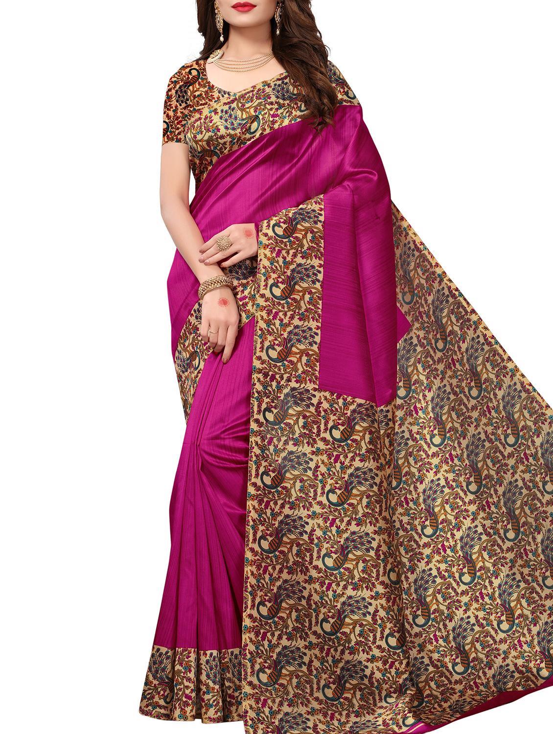 Contrast border mysore silk saree with blouse - 15518151 - Zoom Image - 1