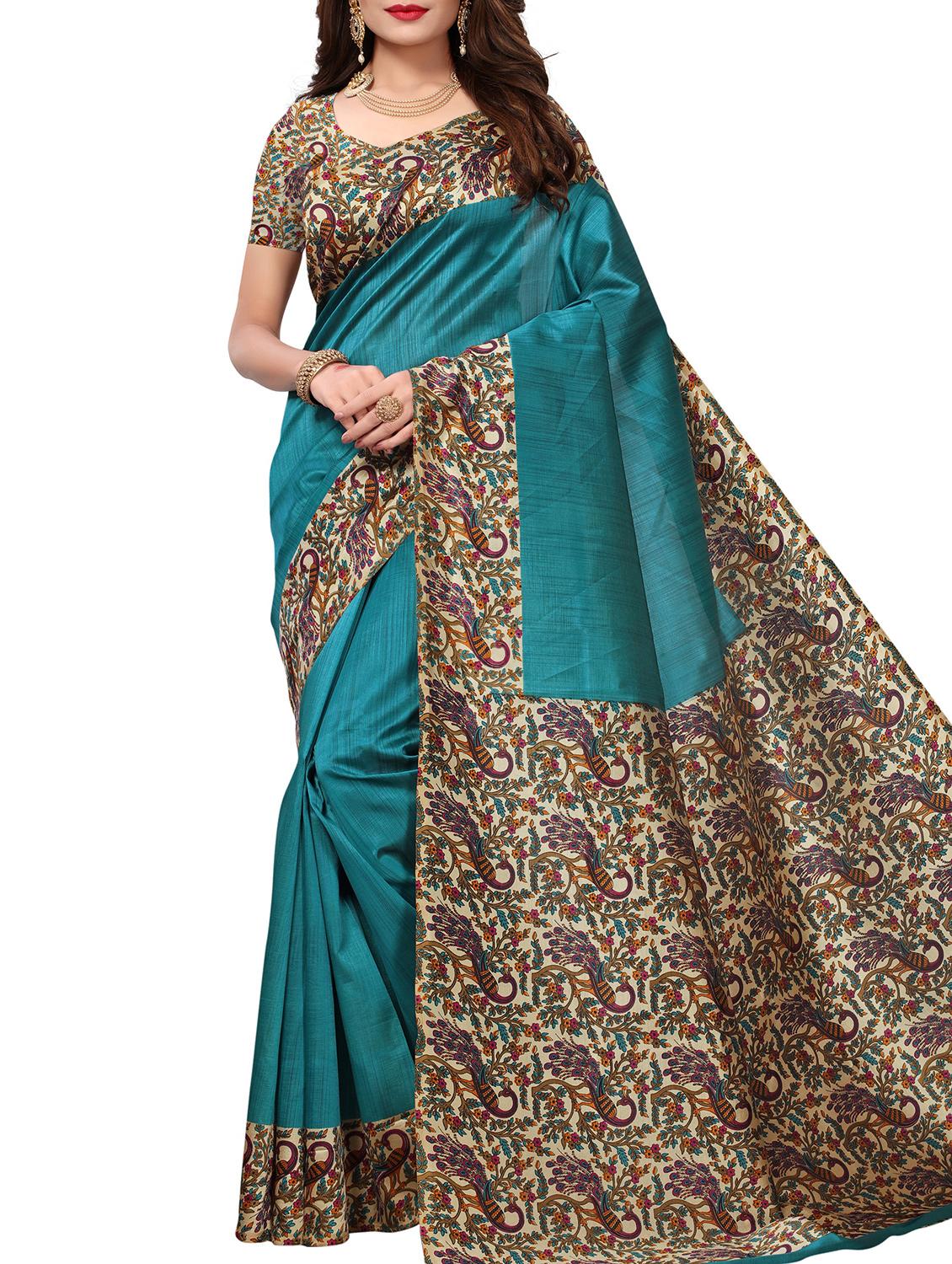 Contrast border mysore silk saree with blouse - 15518152 - Zoom Image - 1