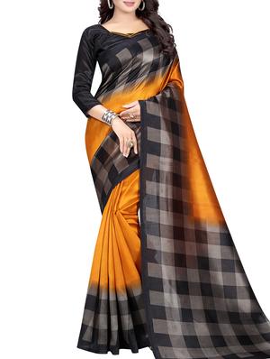 Chequered border mysore silk saree with blouse - 15518156 - Standard Image - 1