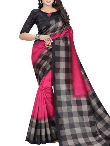 Chequered border mysore silk saree with blouse - 15518159 - Very Small Image - 1