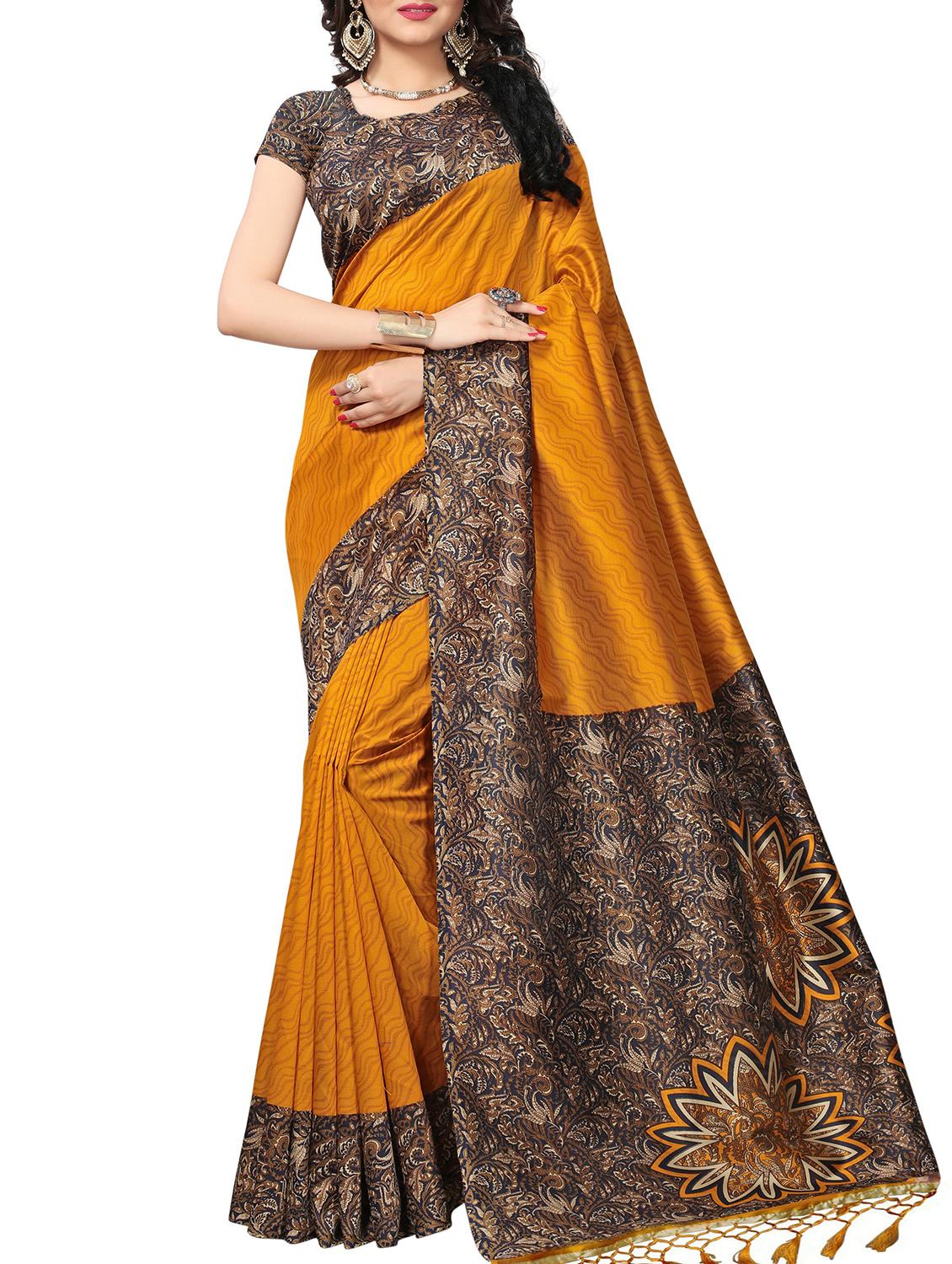 Contrast border mysore silk saree with blouse - 15518163 - Zoom Image - 1