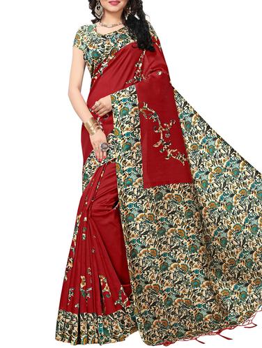 Printed mysore silk saree with blouse - 15518169 - Very Small Image - 1