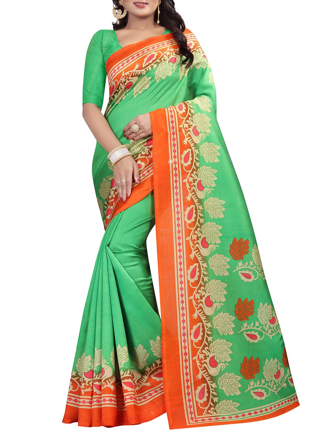 Contrast border mysore silk saree with blouse - 15518177 - Zoom Image - 1