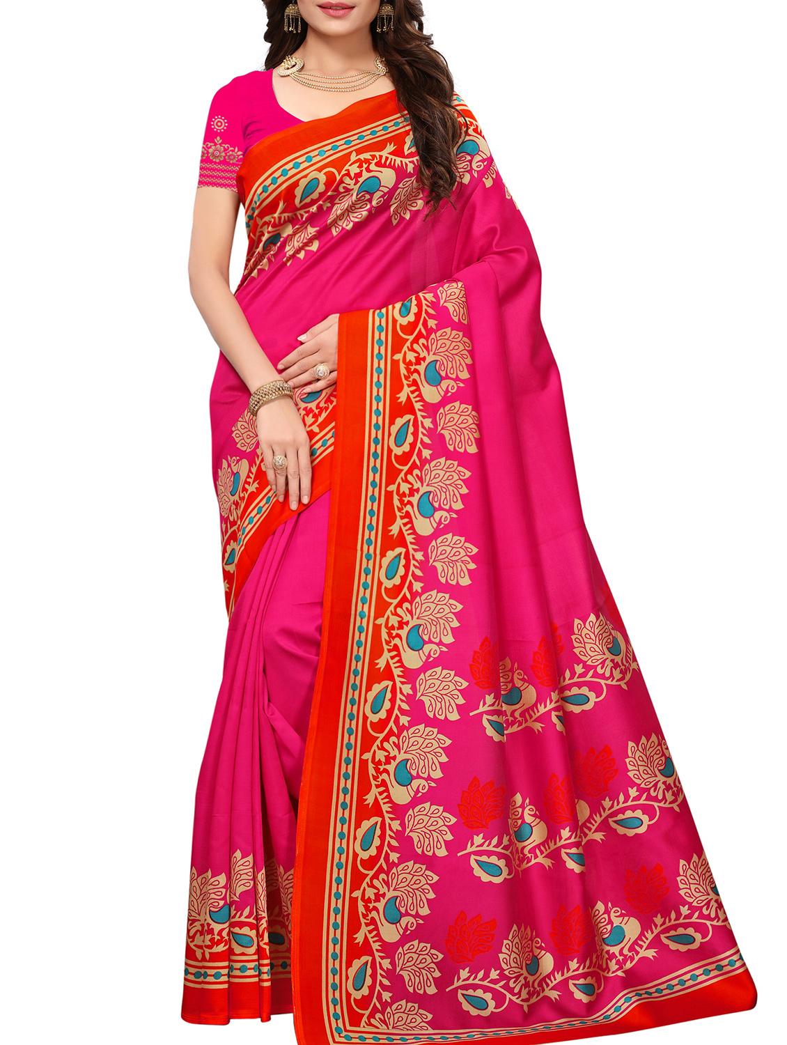 Contrast border mysore silk saree with blouse - 15518178 - Zoom Image - 1