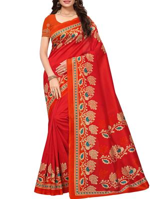 Printed border mysore silk saree with blouse - 15518179 - Standard Image - 1