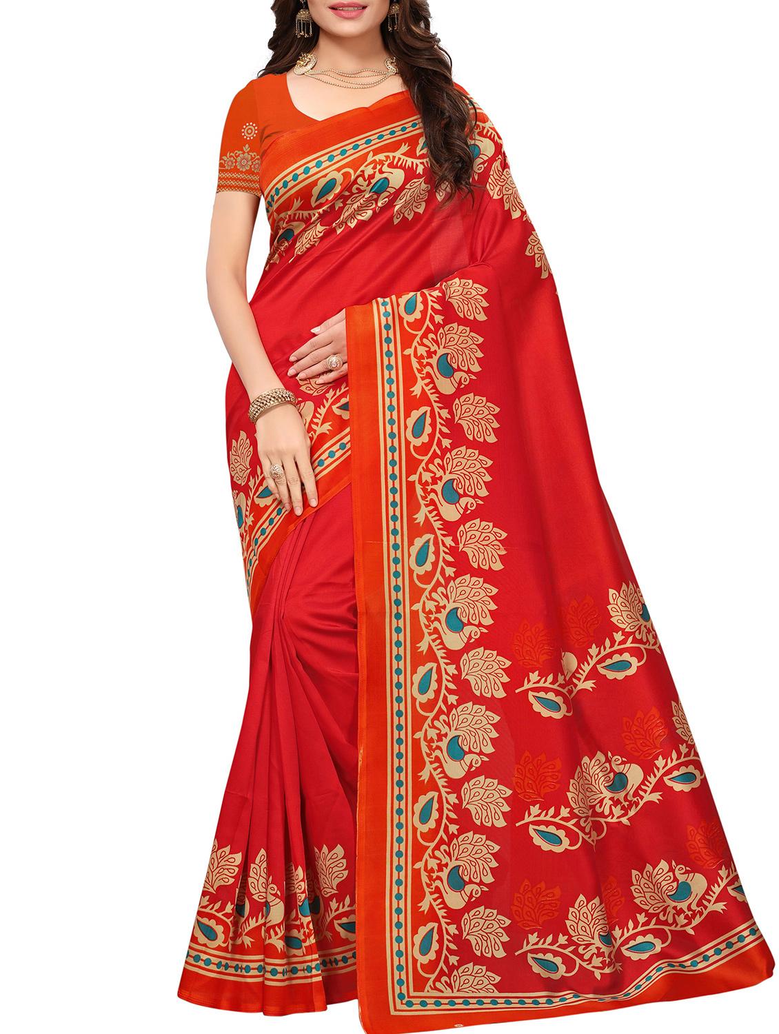 Printed border mysore silk saree with blouse - 15518179 - Zoom Image - 1