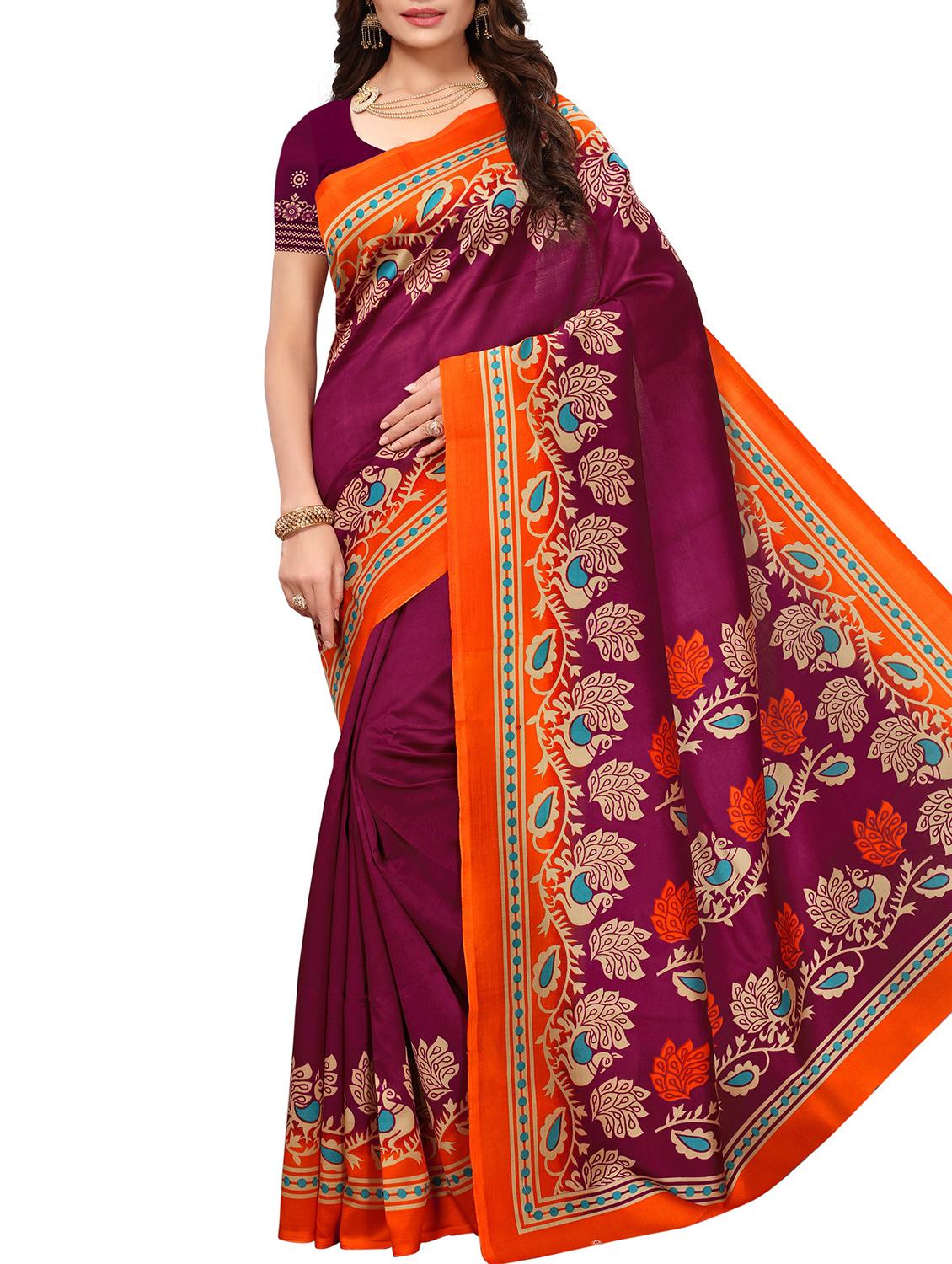 Contrast border mysore silk saree with blouse - 15518180 - Zoom Image - 1