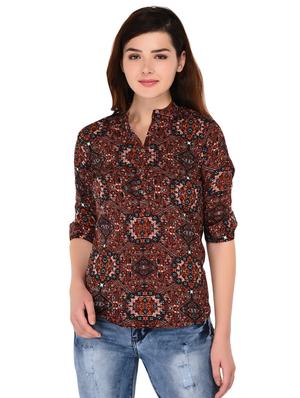 Band collar printed top - 15518213 - Standard Image - 1
