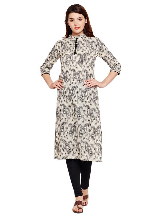 Straight paisley placket detaling kurta - 15518271 - Zoom Image - 1
