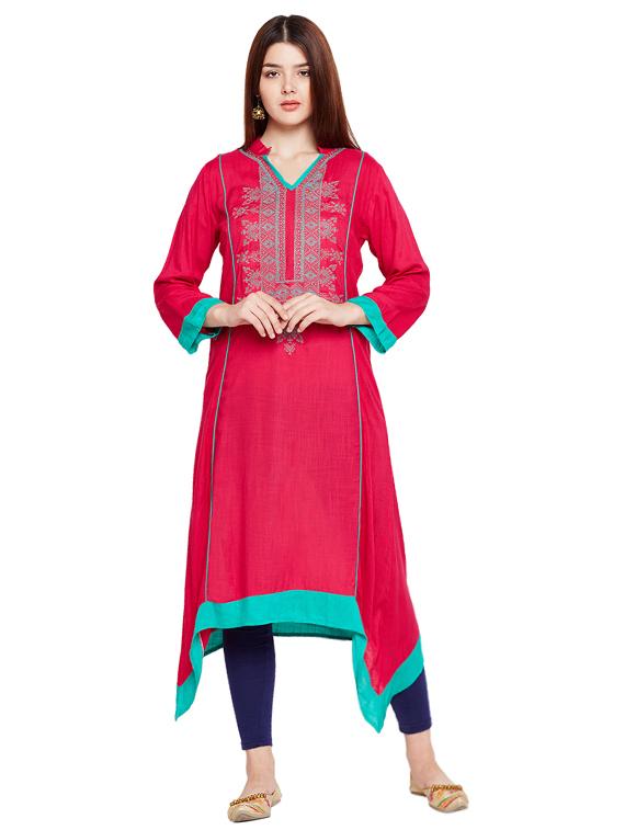 Asymmetric embroidered kurta - 15518281 - Zoom Image - 1