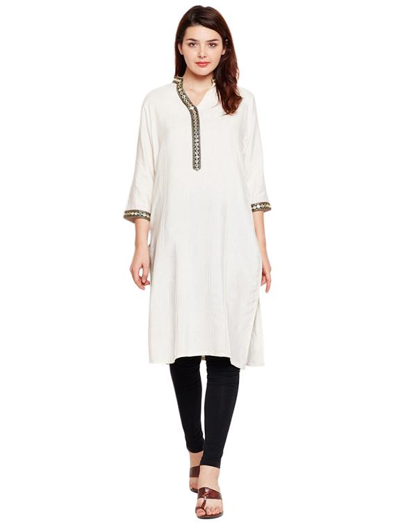 Mirror work pintucks kurta - 15518283 - Zoom Image - 1